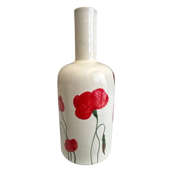 Hand Painted Poppies Signed Italian Pottery Long Neck Bottle L Bai - Picture 4 of 9